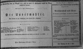 Theaterzettel (Oper und Burgtheater in Wien) 18110829 Seite: 1