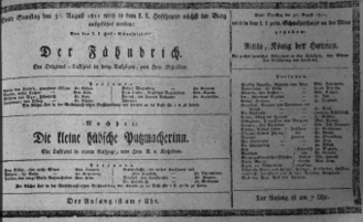Theaterzettel (Oper und Burgtheater in Wien) 18110831 Seite: 1