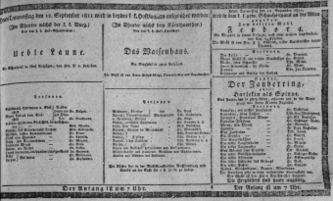 Theaterzettel (Oper und Burgtheater in Wien) 18110912 Seite: 1