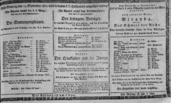 Theaterzettel (Oper und Burgtheater in Wien) 18110915 Seite: 1