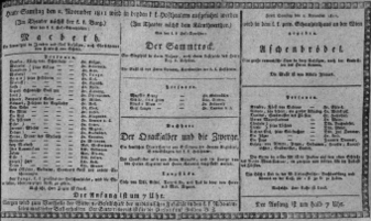Theaterzettel (Oper und Burgtheater in Wien) 18111102 Seite: 1