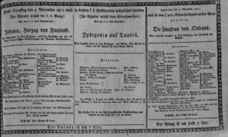 Theaterzettel (Oper und Burgtheater in Wien) 18111105 Seite: 1