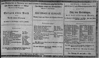 Theaterzettel (Oper und Burgtheater in Wien) 18111118 Seite: 1