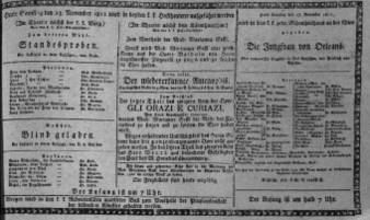 Theaterzettel (Oper und Burgtheater in Wien) 18111123 Seite: 1