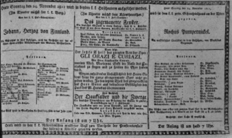 Theaterzettel (Oper und Burgtheater in Wien) 18111124 Seite: 1