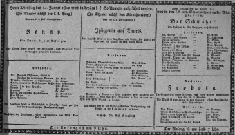 Theaterzettel (Oper und Burgtheater in Wien) 18120114 Seite: 1