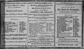 Theaterzettel (Oper und Burgtheater in Wien) 18120406 Seite: 1
