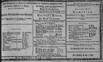 Theaterzettel (Oper und Burgtheater in Wien) 18120619 Seite: 1