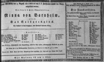 Theaterzettel (Oper und Burgtheater in Wien) 18120805 Seite: 1