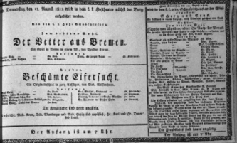 Theaterzettel (Oper und Burgtheater in Wien) 18120813 Seite: 1