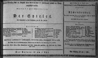Theaterzettel (Oper und Burgtheater in Wien) 18120818 Seite: 1