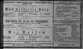 Theaterzettel (Oper und Burgtheater in Wien) 18120821 Seite: 1