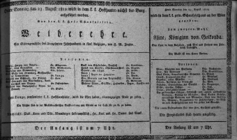 Theaterzettel (Oper und Burgtheater in Wien) 18120823 Seite: 1