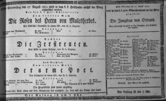 Theaterzettel (Oper und Burgtheater in Wien) 18120827 Seite: 1
