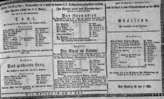 Theaterzettel (Oper und Burgtheater in Wien) 18120901 Seite: 1