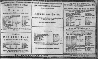 Theaterzettel (Oper und Burgtheater in Wien) 18120907 Seite: 1