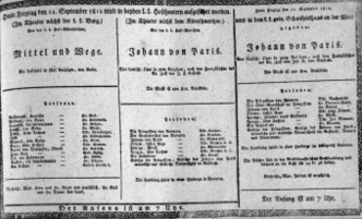 Theaterzettel (Oper und Burgtheater in Wien) 18120911 Seite: 1