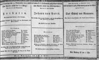 Theaterzettel (Oper und Burgtheater in Wien) 18120913 Seite: 1