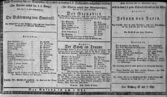 Theaterzettel (Oper und Burgtheater in Wien) 18120920 Seite: 1