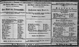 Theaterzettel (Oper und Burgtheater in Wien) 18120927 Seite: 1