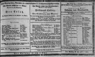 Theaterzettel (Oper und Burgtheater in Wien) 18121109 Seite: 1
