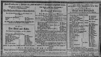 Theaterzettel (Oper und Burgtheater in Wien) 18130213 Seite: 1