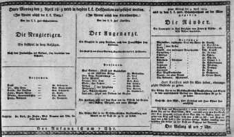 Theaterzettel (Oper und Burgtheater in Wien) 18130405 Seite: 1