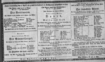 Theaterzettel (Oper und Burgtheater in Wien) 18130408 Seite: 1