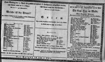 Theaterzettel (Oper und Burgtheater in Wien) 18130419 Seite: 1