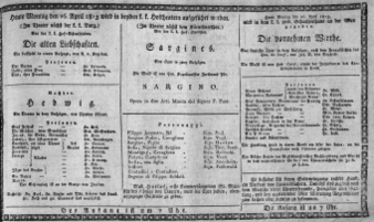 Theaterzettel (Oper und Burgtheater in Wien) 18130426 Seite: 1