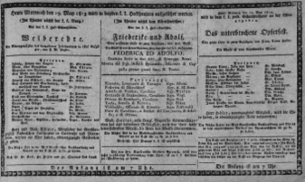 Theaterzettel (Oper und Burgtheater in Wien) 18130519 Seite: 1