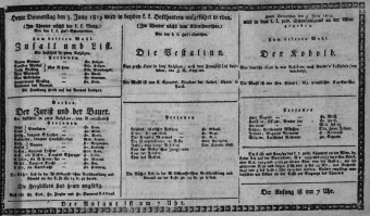 Theaterzettel (Oper und Burgtheater in Wien) 18130603 Seite: 1