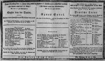 Theaterzettel (Oper und Burgtheater in Wien) 18130612 Seite: 1