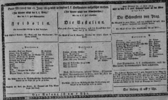 Theaterzettel (Oper und Burgtheater in Wien) 18130616 Seite: 1