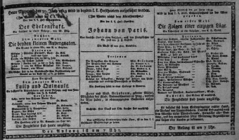Theaterzettel (Oper und Burgtheater in Wien) 18130630 Seite: 1