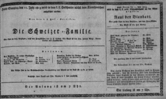 Theaterzettel (Oper und Burgtheater in Wien) 18130711 Seite: 1