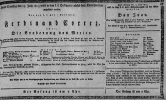 Theaterzettel (Oper und Burgtheater in Wien) 18130713 Seite: 1