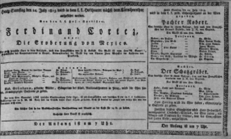 Theaterzettel (Oper und Burgtheater in Wien) 18130724 Seite: 1