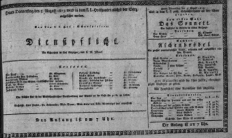 Theaterzettel (Oper und Burgtheater in Wien) 18130805 Seite: 1