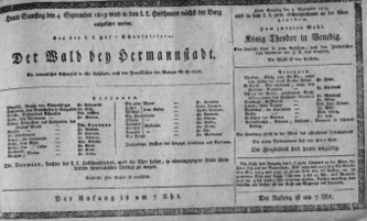 Theaterzettel (Oper und Burgtheater in Wien) 18130904 Seite: 1