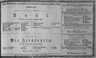 Theaterzettel (Oper und Burgtheater in Wien) 18130929 Seite: 1