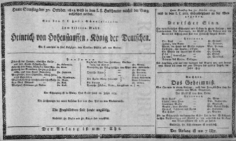 Theaterzettel (Oper und Burgtheater in Wien) 18131030 Seite: 1