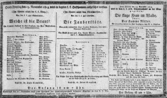 Theaterzettel (Oper und Burgtheater in Wien) 18131119 Seite: 1