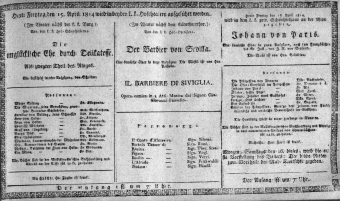 Theaterzettel (Oper und Burgtheater in Wien) 18140415 Seite: 1