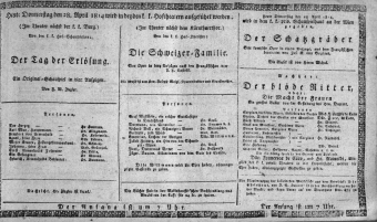 Theaterzettel (Oper und Burgtheater in Wien) 18140428 Seite: 1