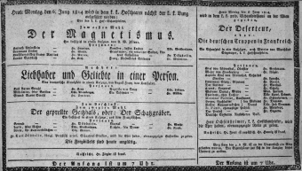 Theaterzettel (Oper und Burgtheater in Wien) 18140606 Seite: 1