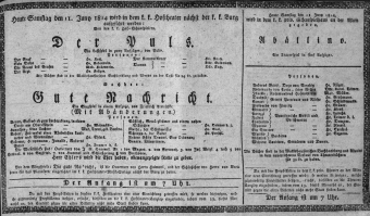 Theaterzettel (Oper und Burgtheater in Wien) 18140611 Seite: 1