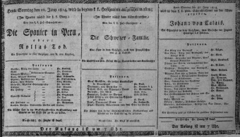Theaterzettel (Oper und Burgtheater in Wien) 18140626 Seite: 1