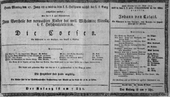 Theaterzettel (Oper und Burgtheater in Wien) 18140627 Seite: 1