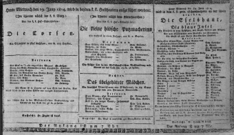 Theaterzettel (Oper und Burgtheater in Wien) 18140629 Seite: 1